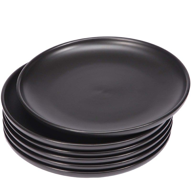 BonNoces Matte Black Porcelain Dinner Plate, 10-Inch Large Elegant Round Serving Plate Set Perfect for Steak, Pasta, Dessert and Salad, Set of 6 - Image 1